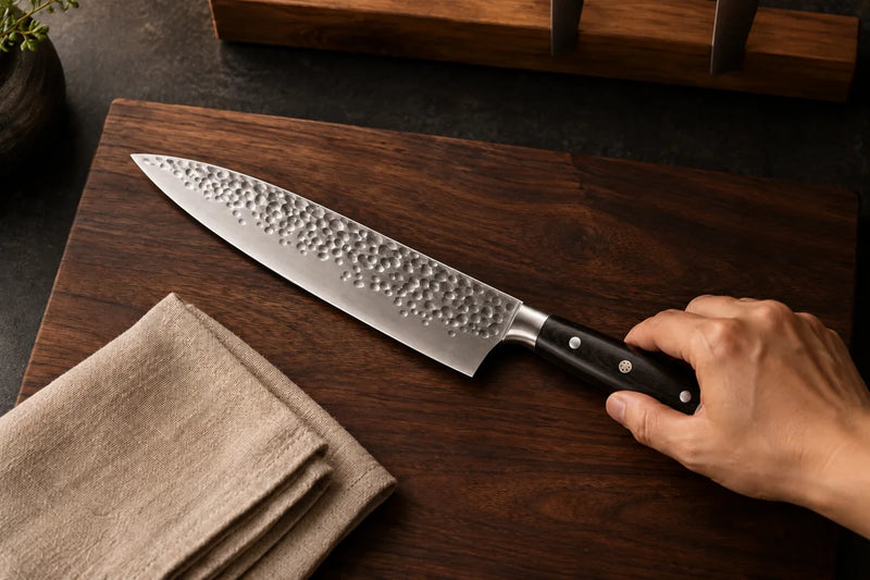 Illustration featuring Okura chef knife — step-finish
