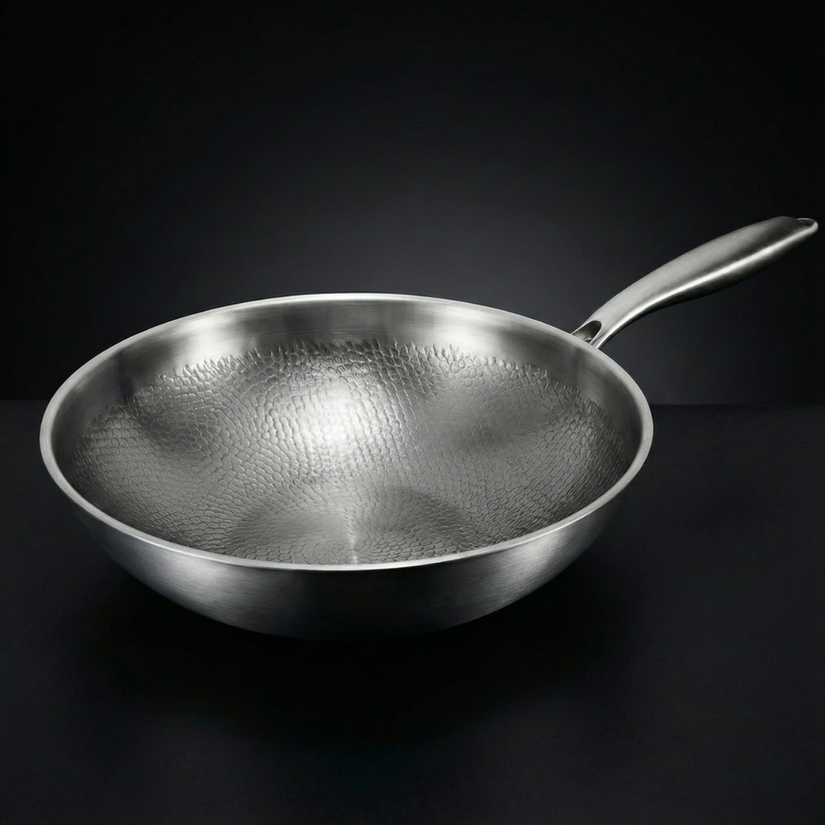 Hand-Hammered Titanium Wok Pan with Flat Base