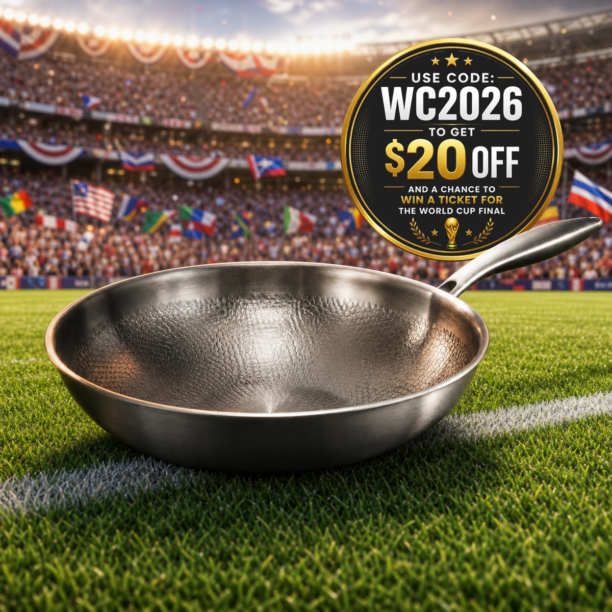 Hand-Hammered Titanium Wok Pan with Flat Base | World Cup 26