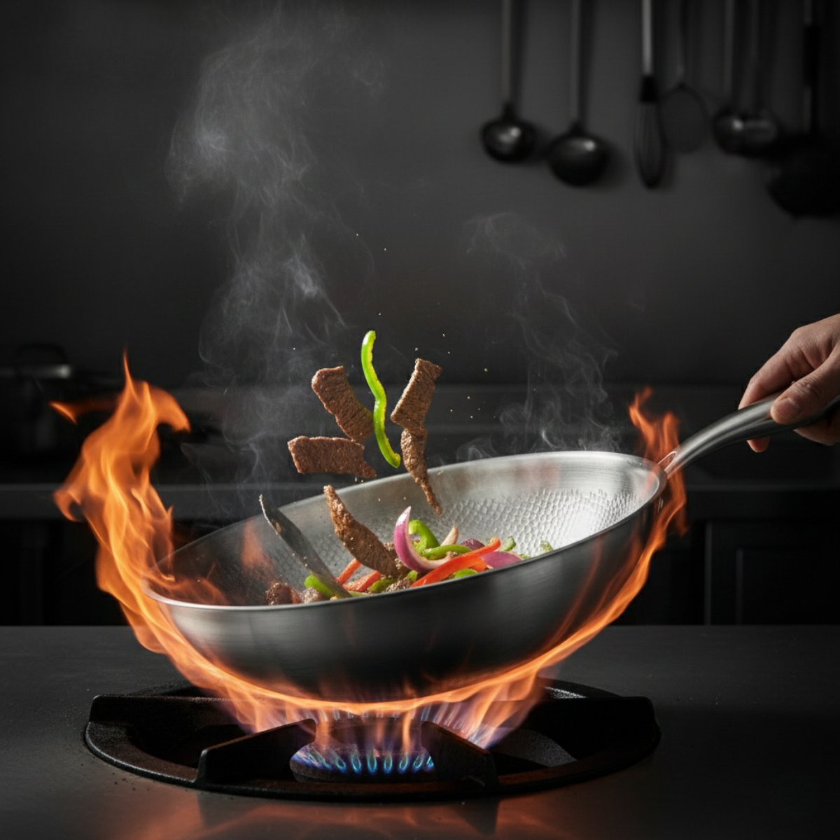 Hand-Hammered Titanium Wok Pan with Flat Base