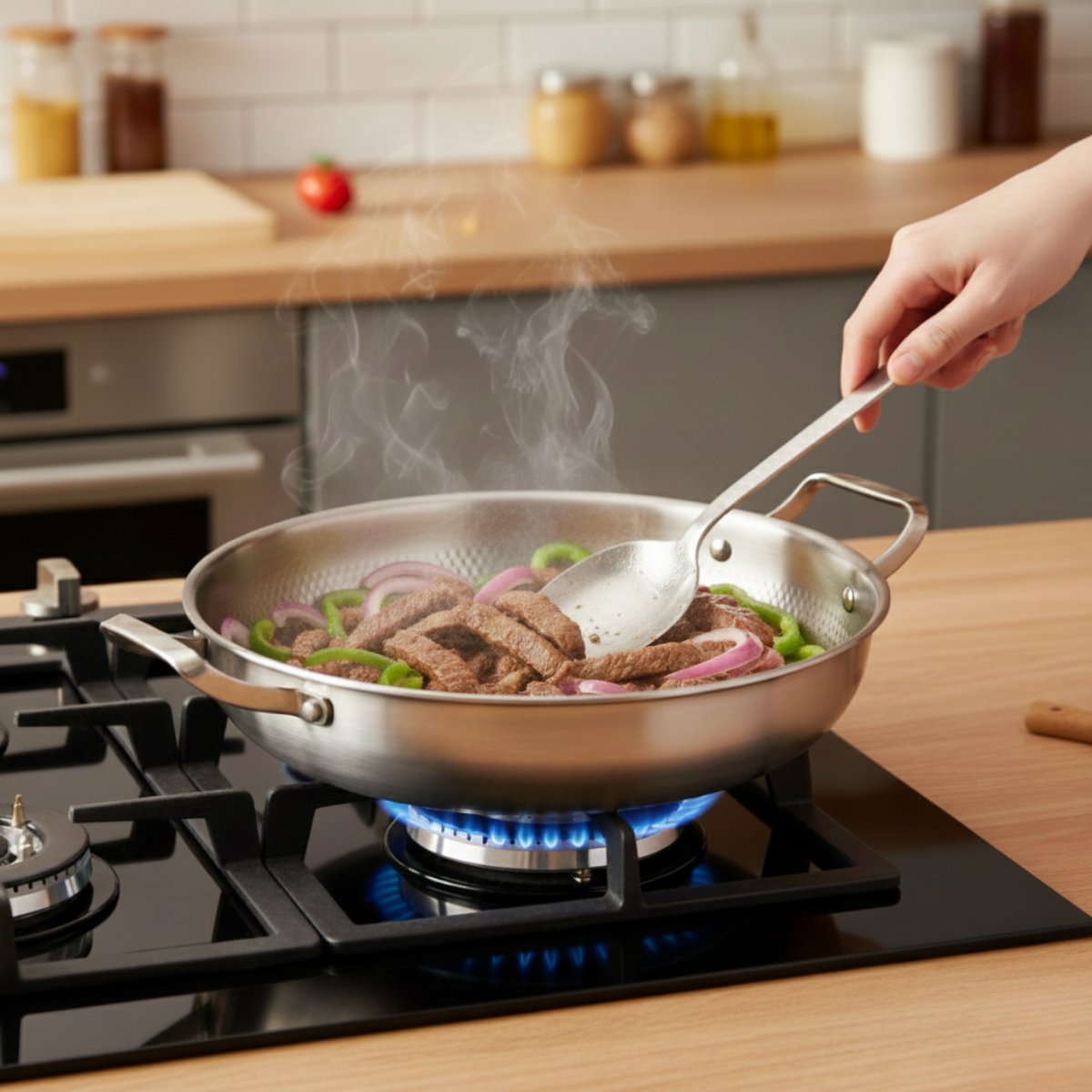 Hand-Hammered Titanium Pan with Two Handles