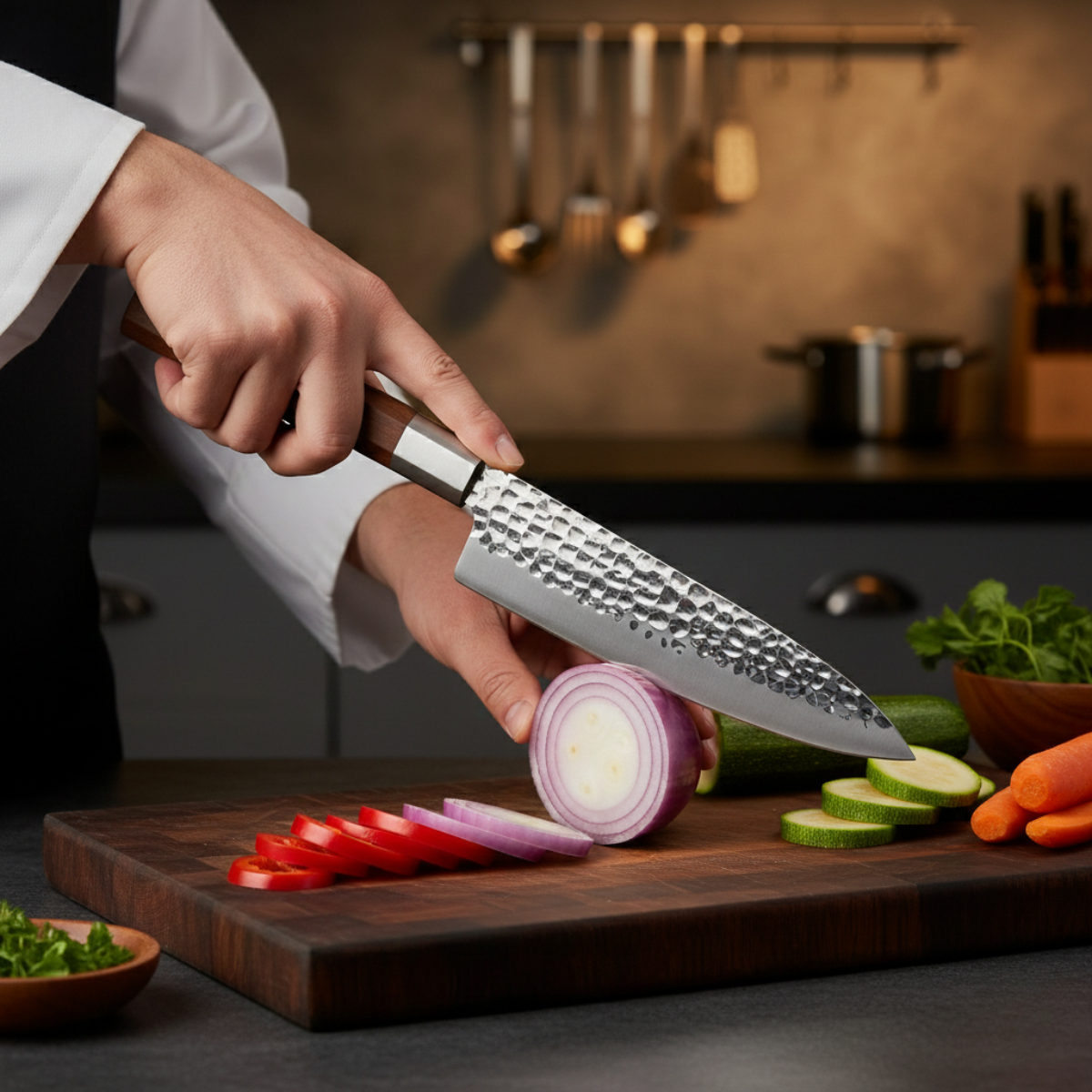 Japanese Hammered Stainless Steel Chef’s Knife – 7.3 inch (18.5 cm) Precision Blade