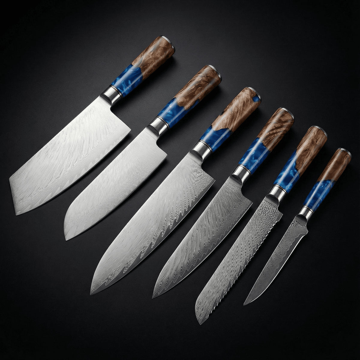 Limited-edition Japanese Damascus 6-piece Sapphire knife set, Okura