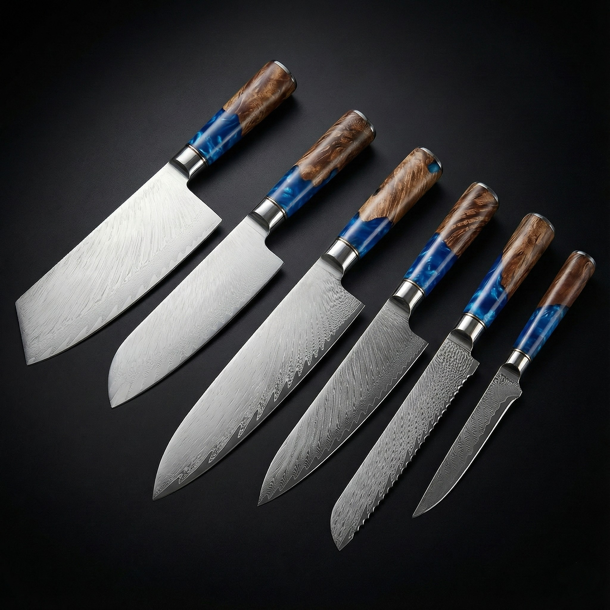 Limited Edition Japanese Damascus Knife Set – 6-Piece Saphire Series