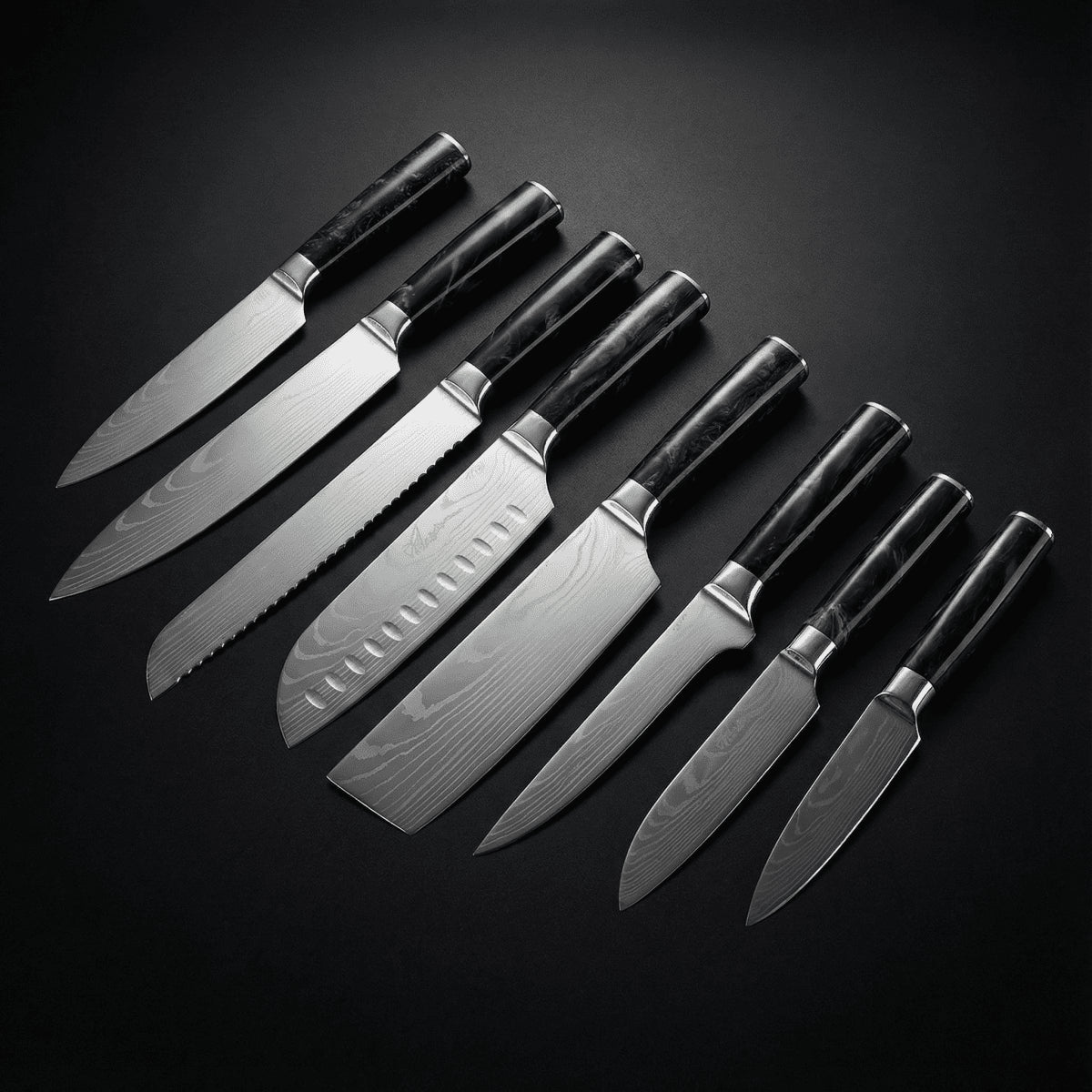 Premium Japanese Damascus knife set, Okura
