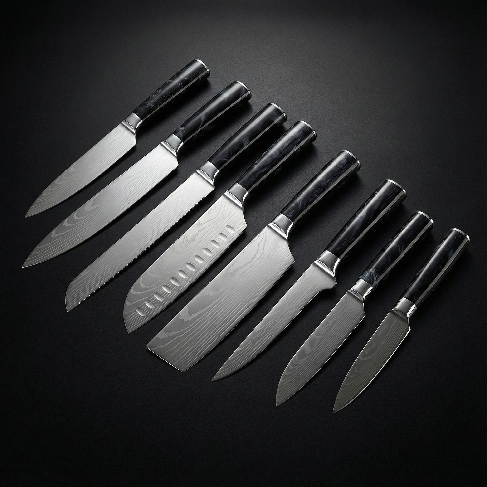Premium Japanese Damascus Knife Set – 8-Piece Precision Collection