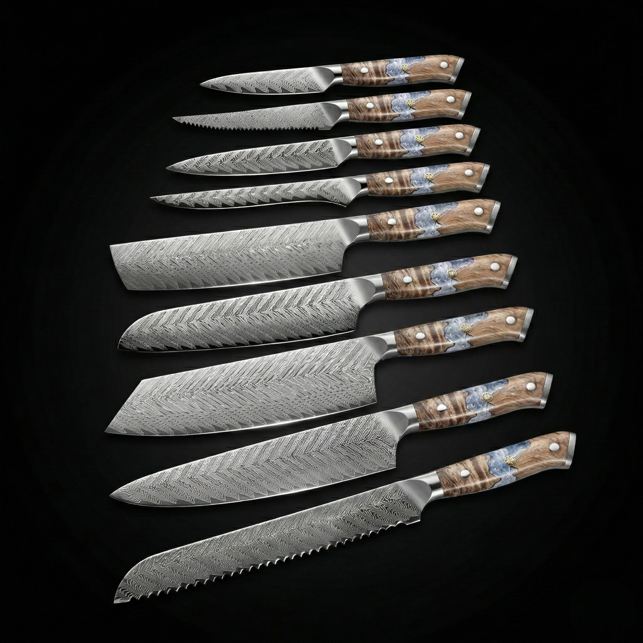 Japanese Damascus Knife Set – 9-Piece Versatile Blade