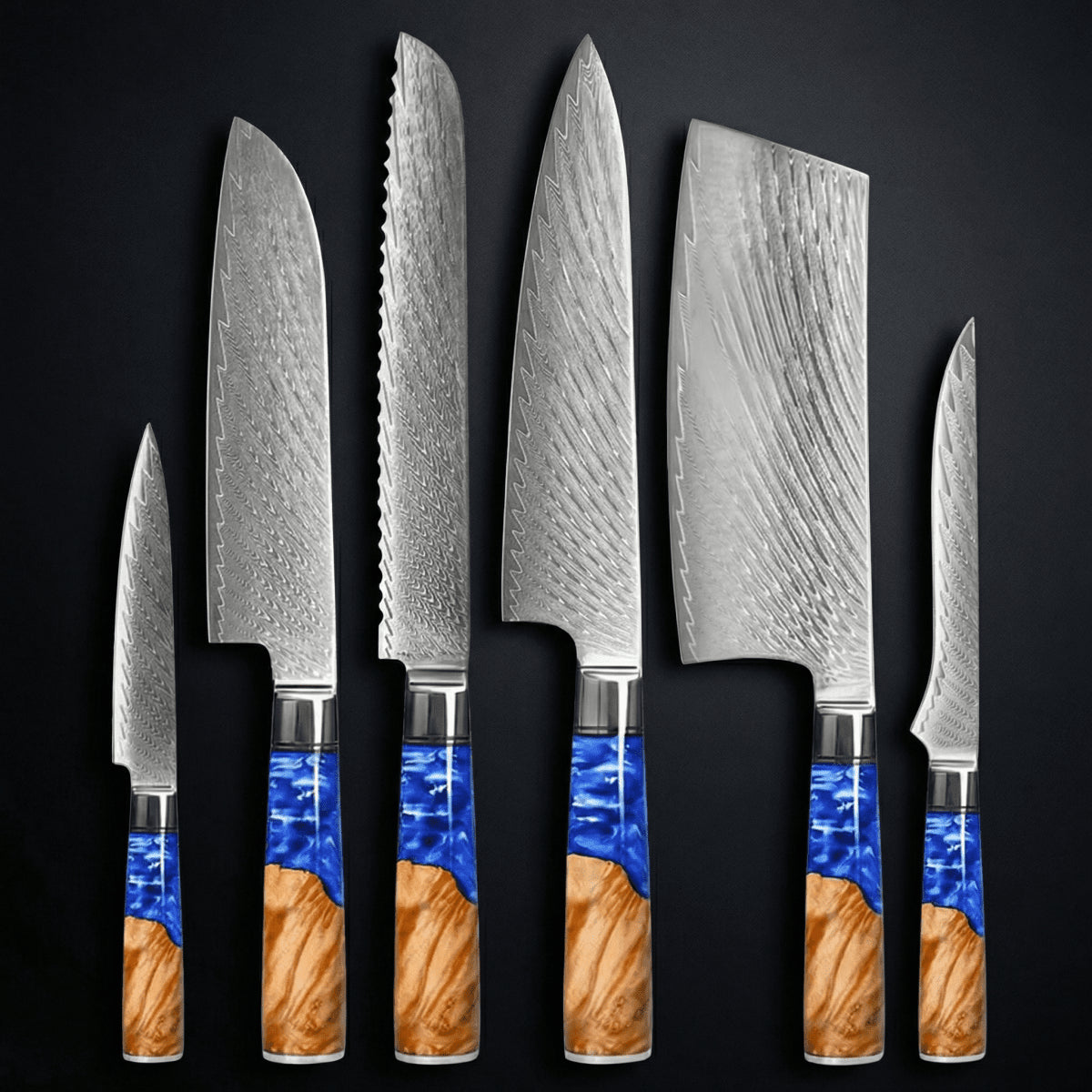 Professional Japanese Damascus 6-piece chef's knife set, Okura