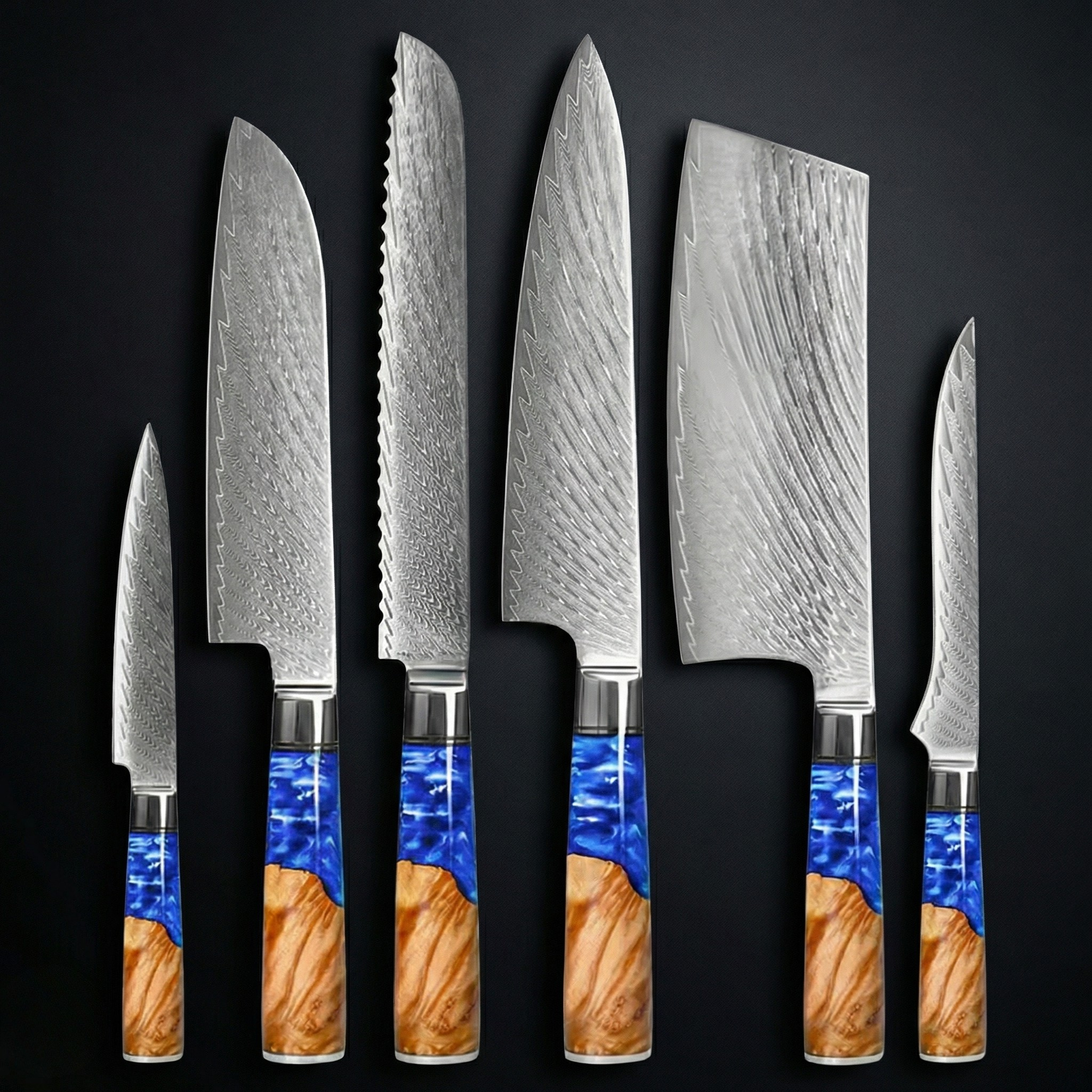 Professional Japanese Damascus Knife Set – 6-Piece Chefs Quality Set