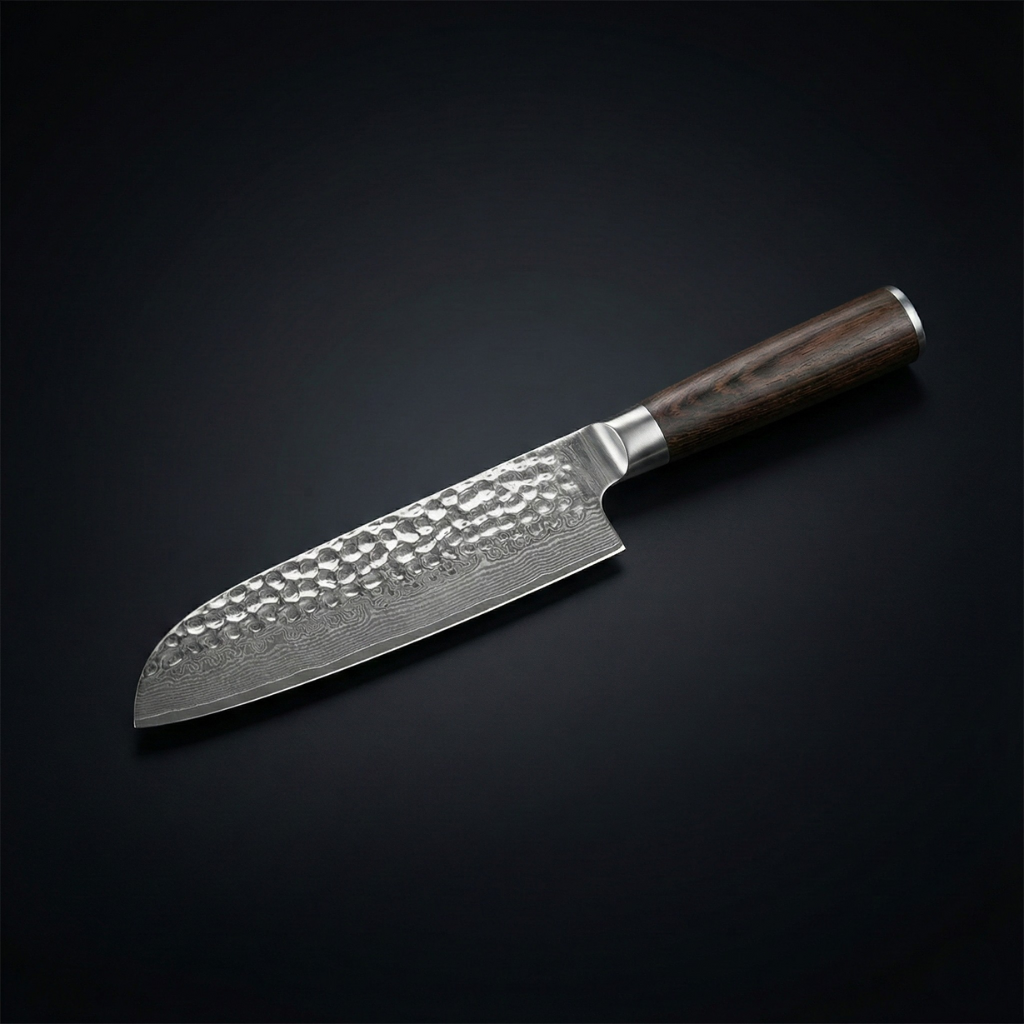 Japanese Hammered Damascus Santoku Knife – 7.1 inches (18 cm) Precision Blade