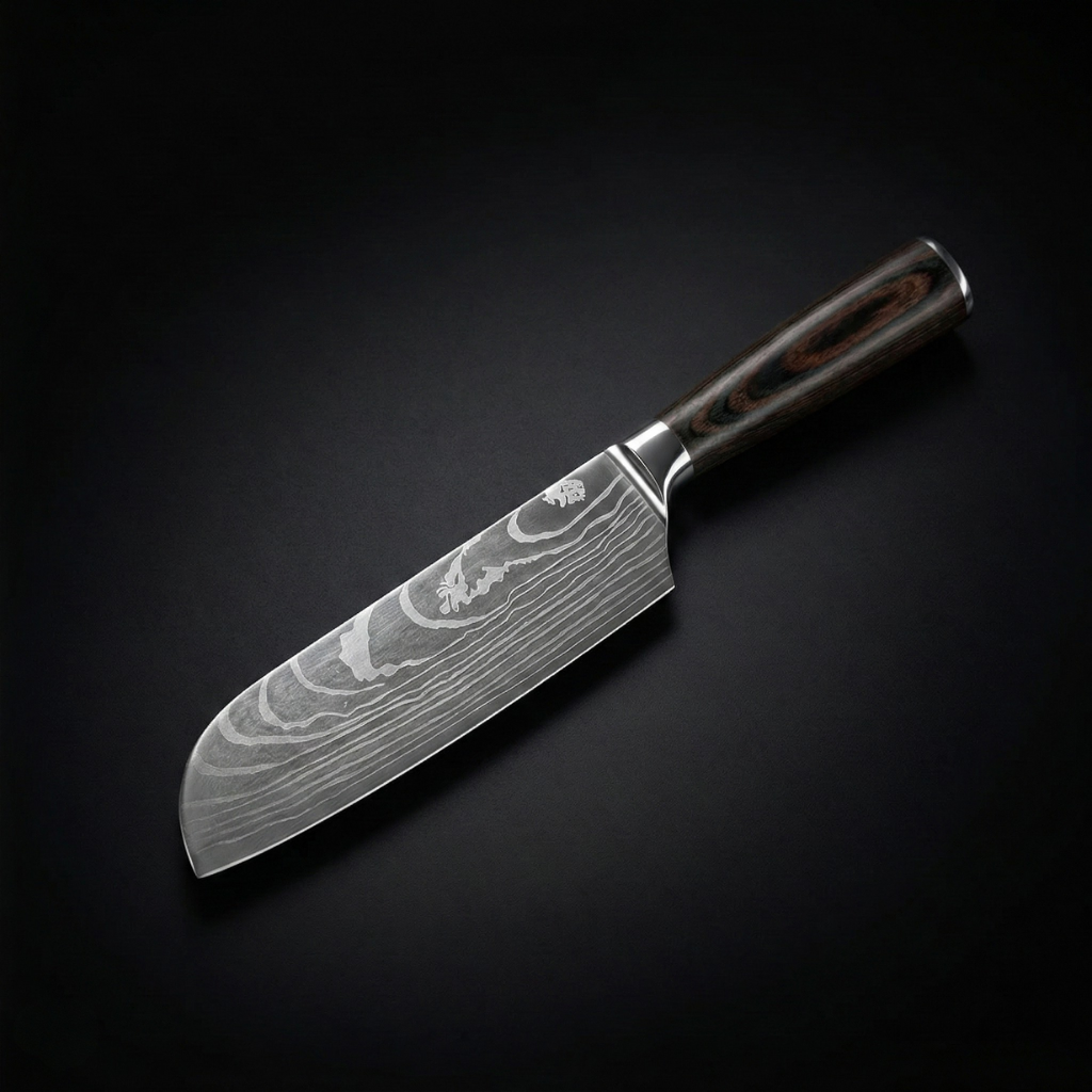 Japanese Damascus Santoku Knife – 5.1 inch (13 cm) Compact Blade