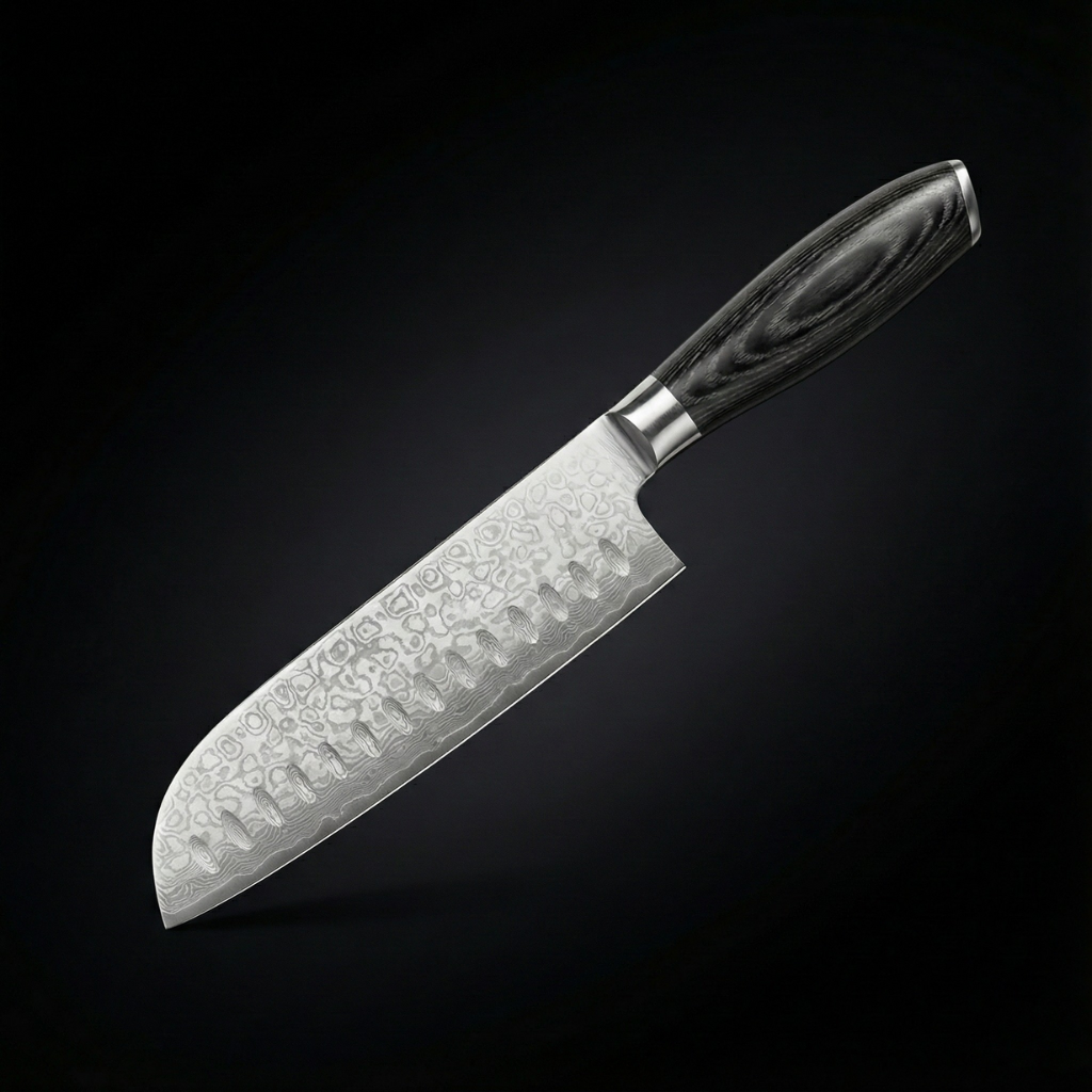 Japanese Damascus Santoku Knife – 7.1 inch (18 cm) Versatile Blade