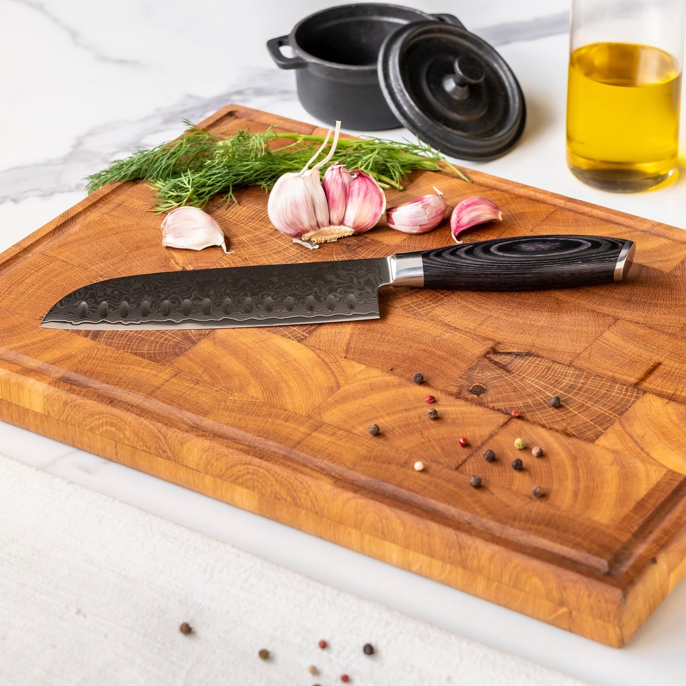 Japanese Damascus Santoku Knife – 7.1 inch (18 cm) Versatile Blade