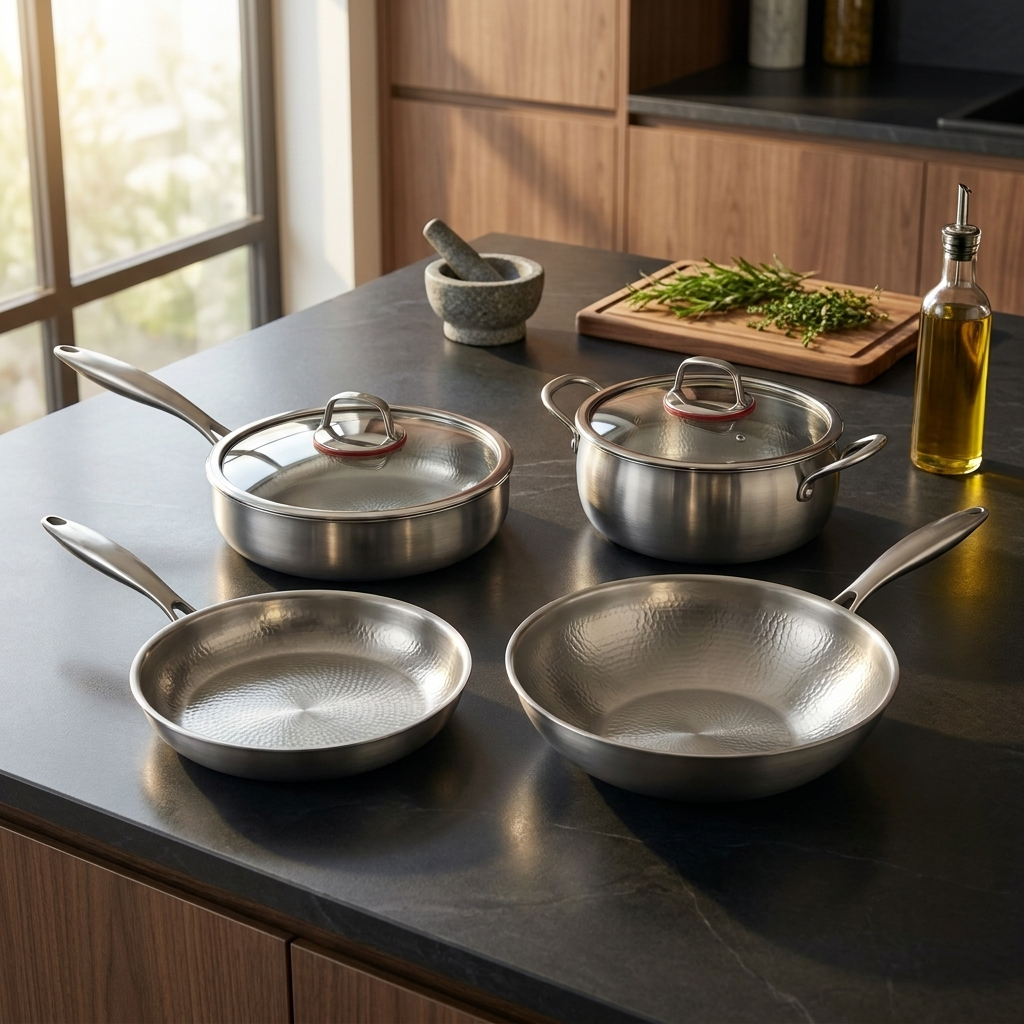 Hand-Hammered Titanium Essentials Kitchen Set with 2 Lids (10, 11 & 12 Inch) | World Cup 26