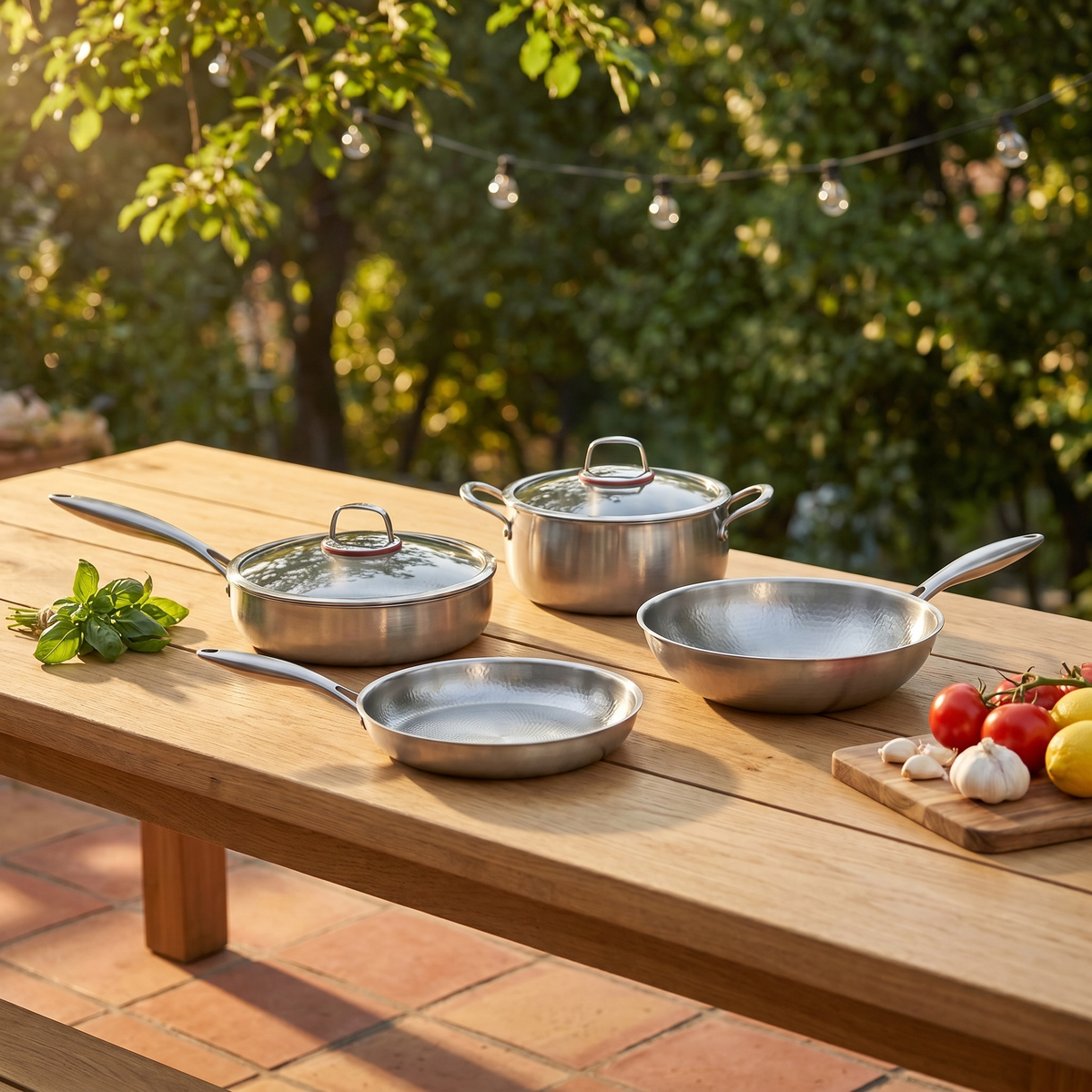 Hand-Hammered Titanium Essentials Kitchen Set with 2 Lids (10, 11 & 12 Inch) | World Cup 26