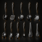 Okura 11-piece utensil set in black, rounded handles, black studio