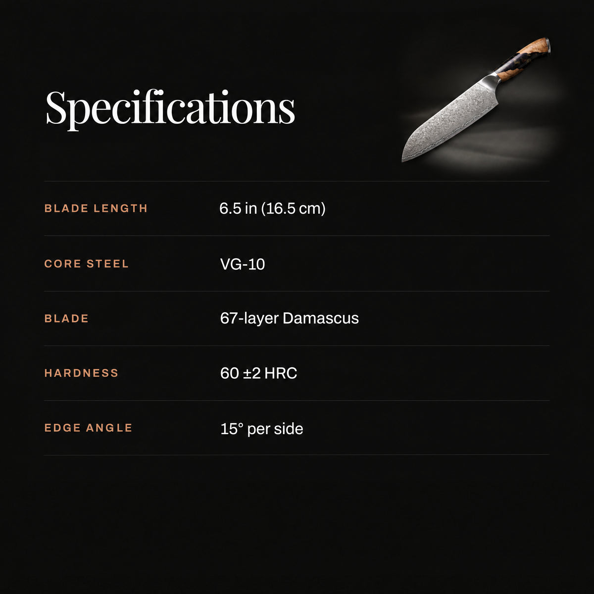 Tsukikage Santoku Knife specifications