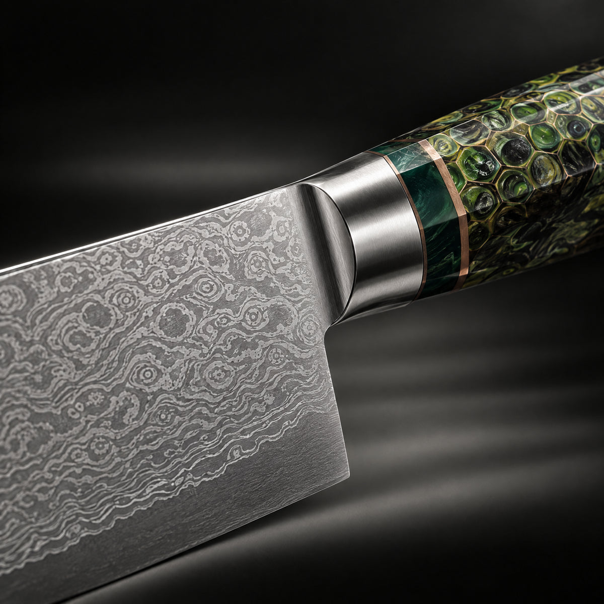 Close-up of the ibuki 7-inch santoku knife blade and handle
