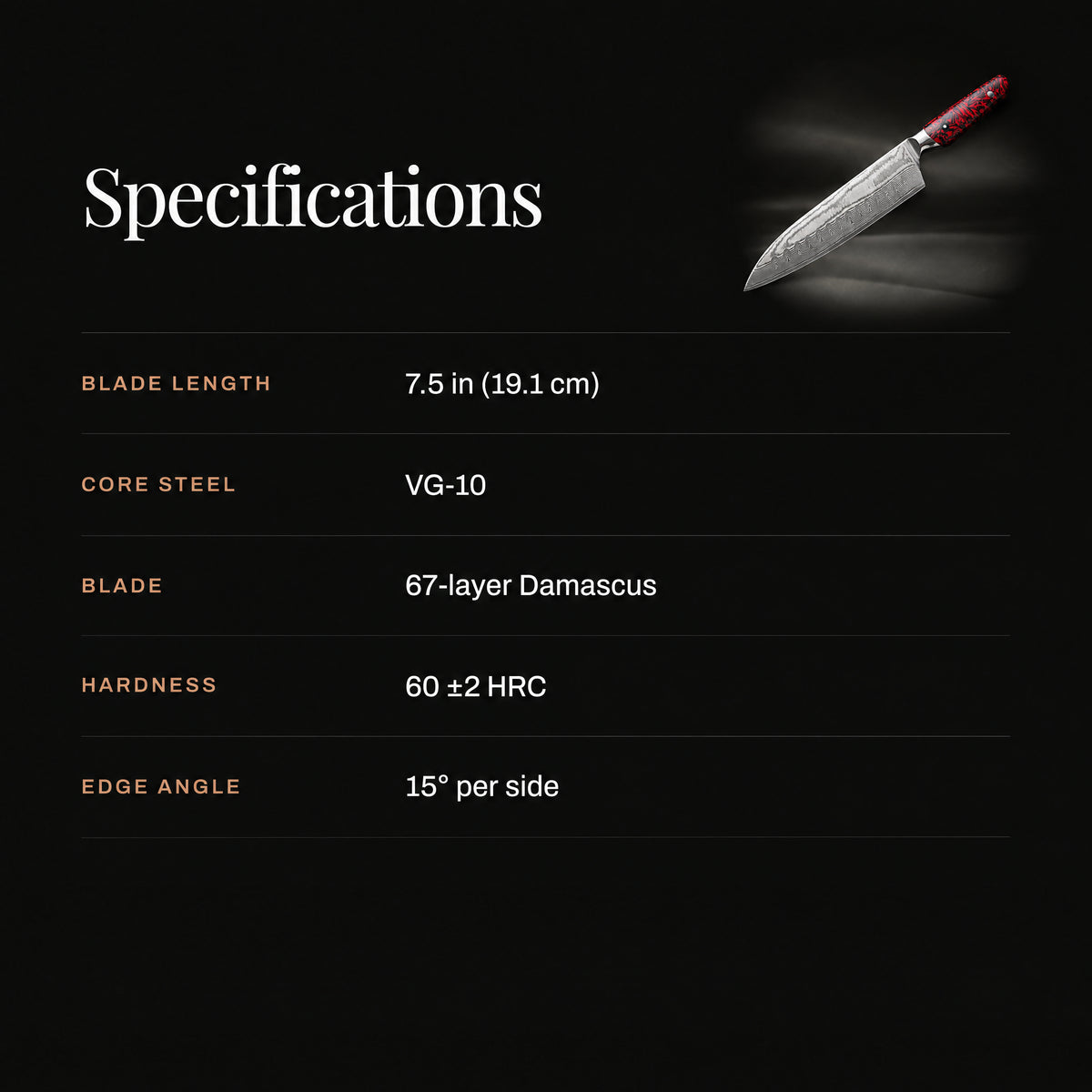 Kurenai Santoku Knife specifications