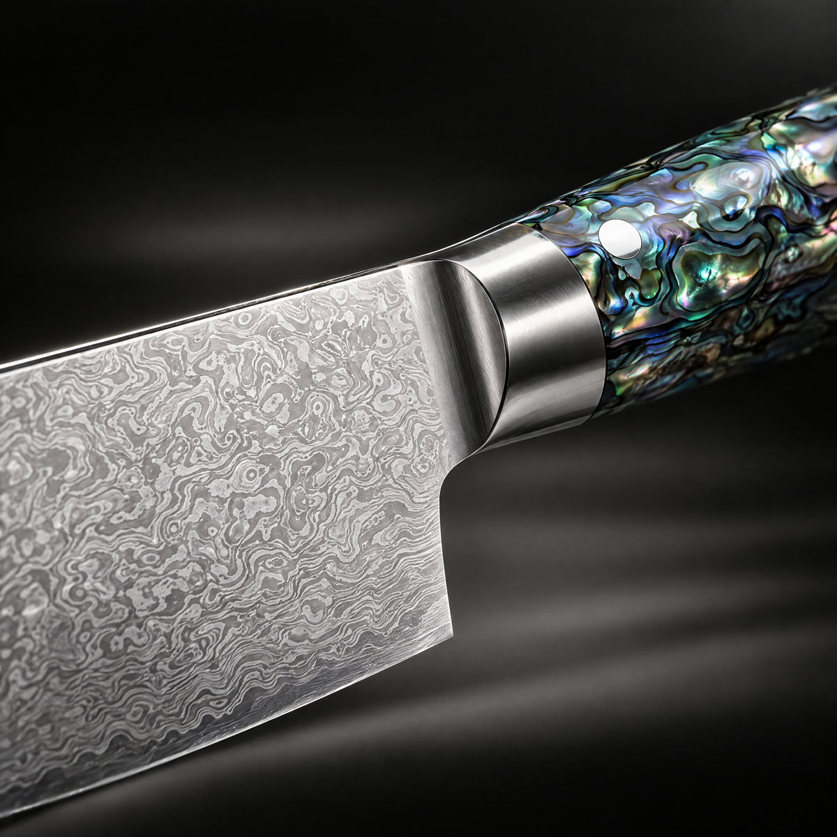 Close-up of the gekko santoku knife blade and handle