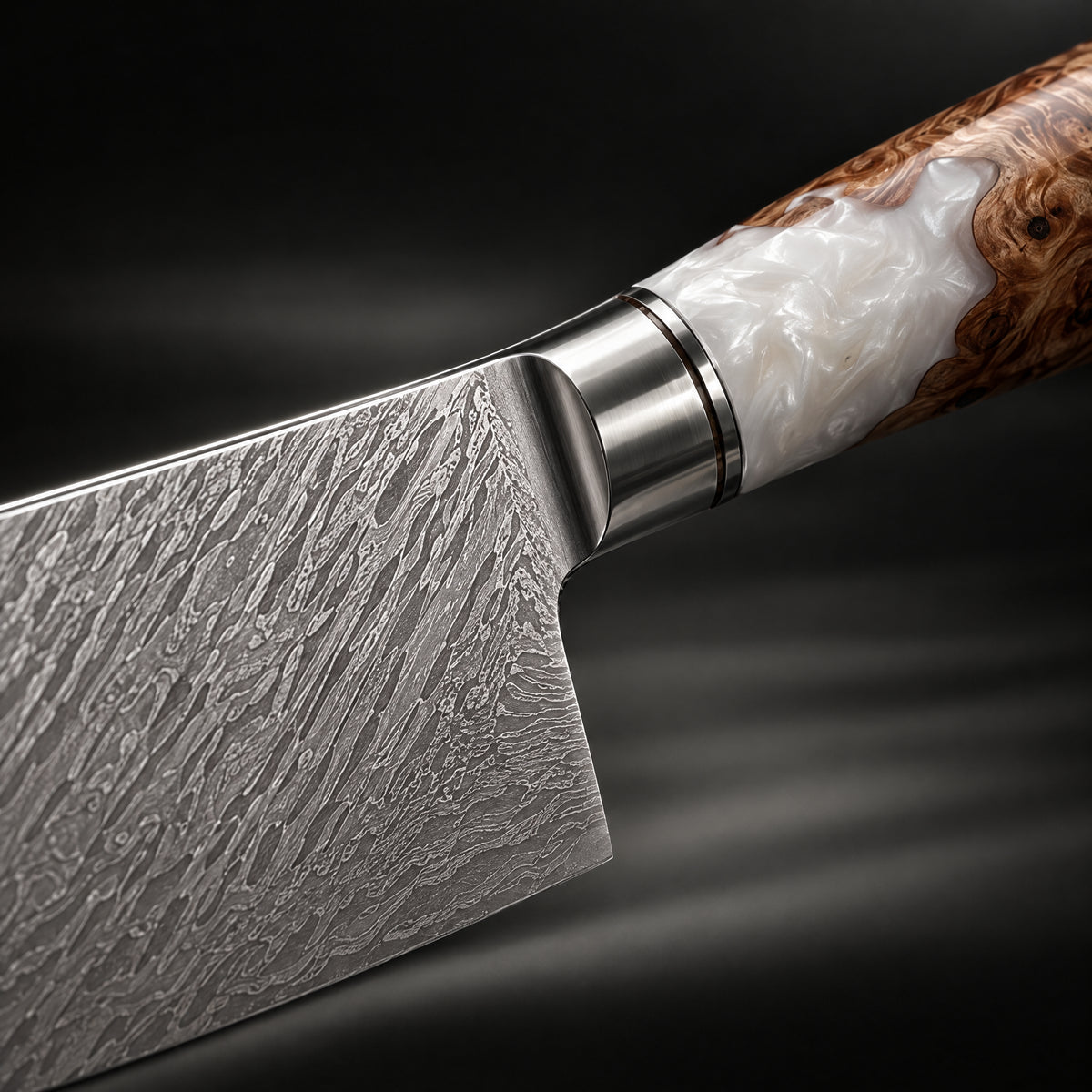 Close-up of the reimei 5-inch santoku knife blade and handle