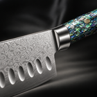 Close-up of the ryujin santoku knife blade and handle