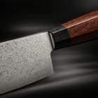Close-up of the kenshin santoku knife blade and handle