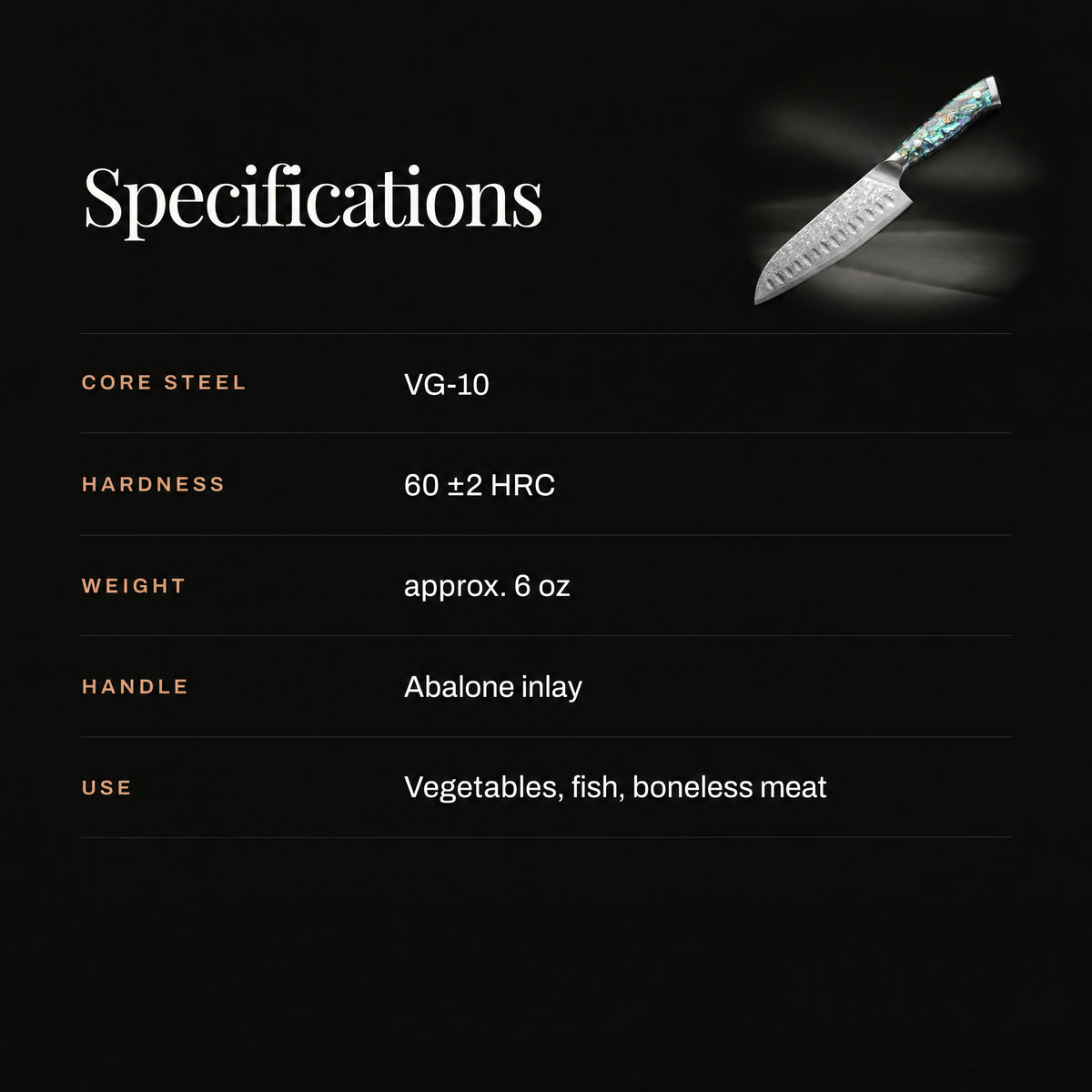 Ryujin Santoku Knife specifications