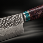 Close-up of the retsu santoku knife blade and handle