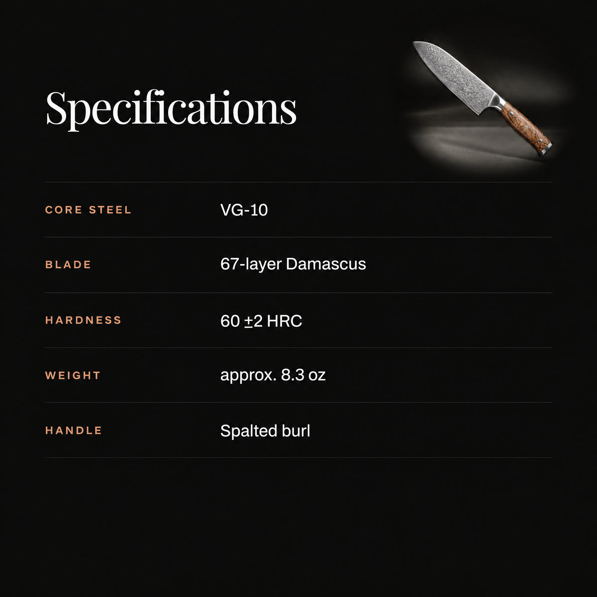 Hayate Santoku Knife specifications