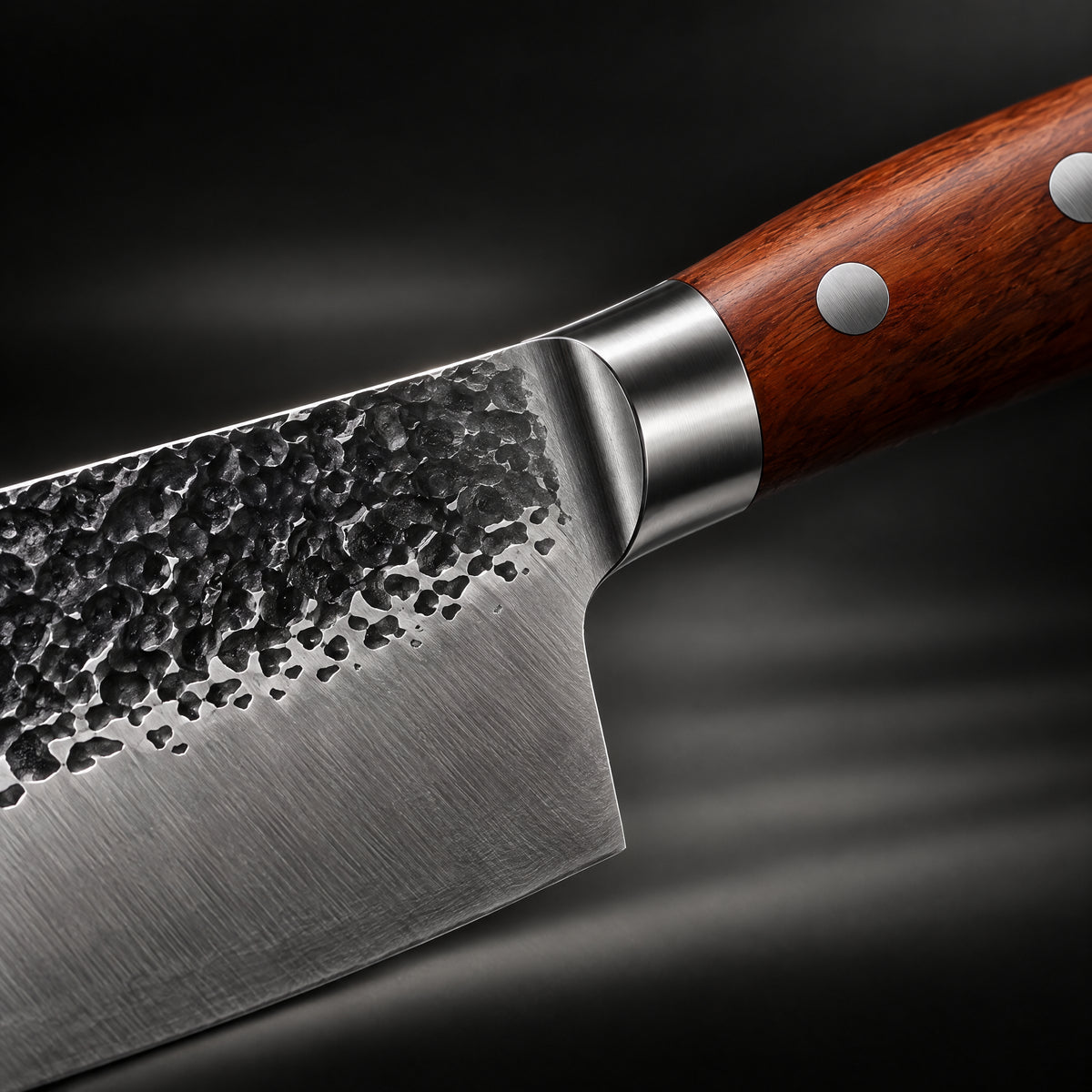Close-up of the hagane 7-inch santoku knife blade and handle