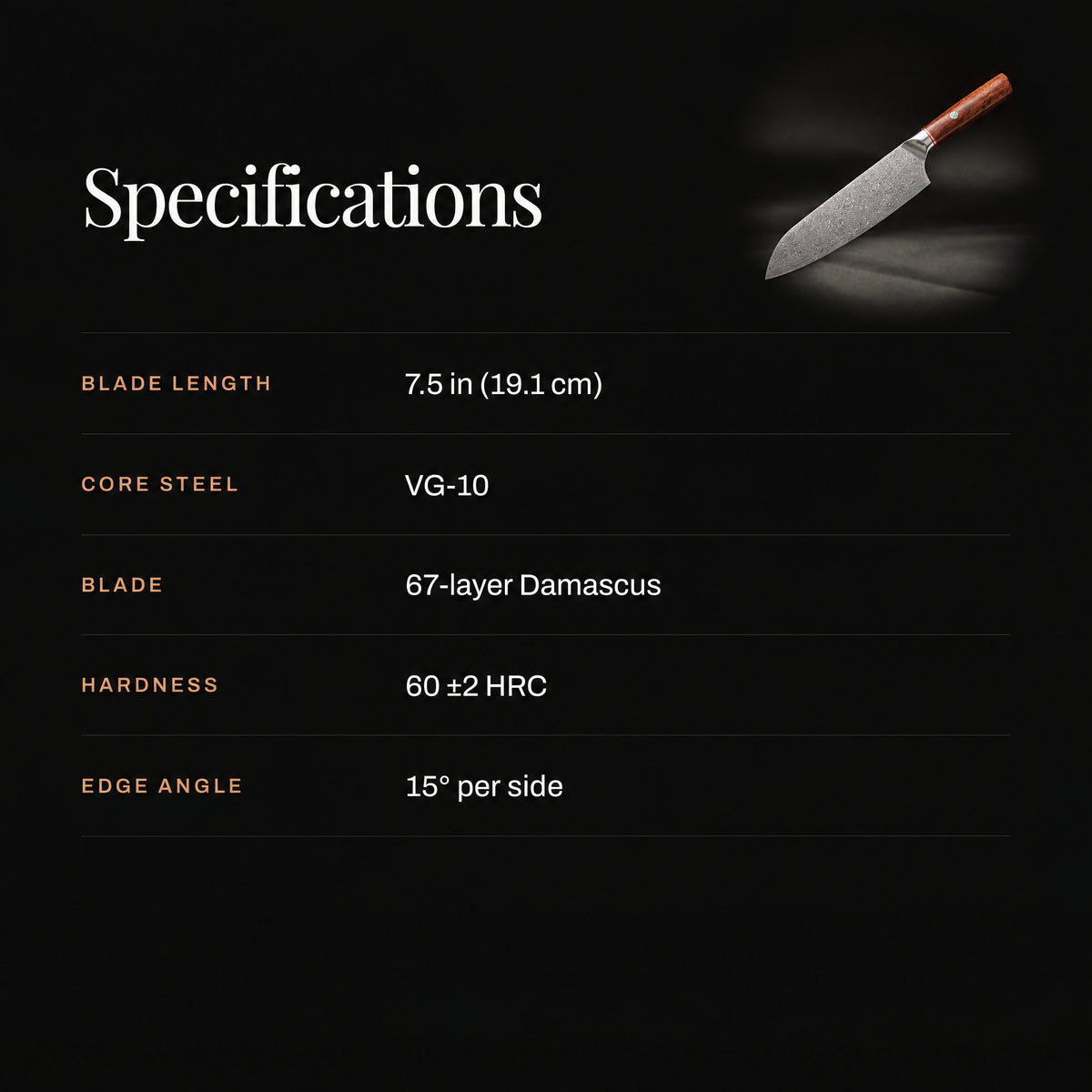 Takamori Santoku Knife specifications