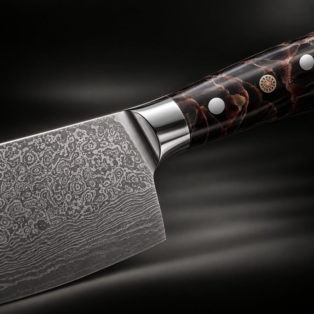 Close-up of the kongo santoku knife blade and handle
