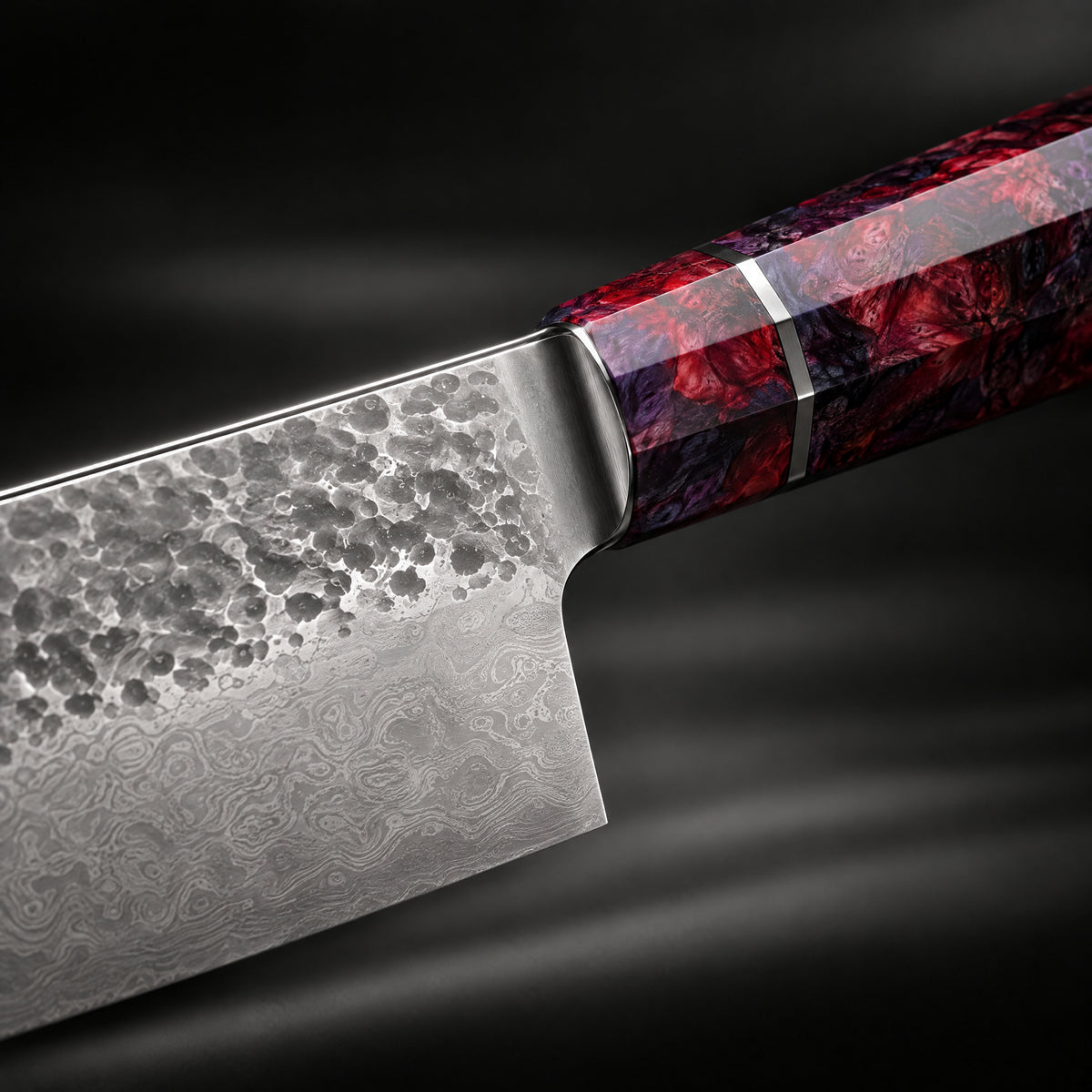 Close-up of the kazan santoku knife blade and handle