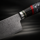 Close-up of the shiden santoku knife blade and handle