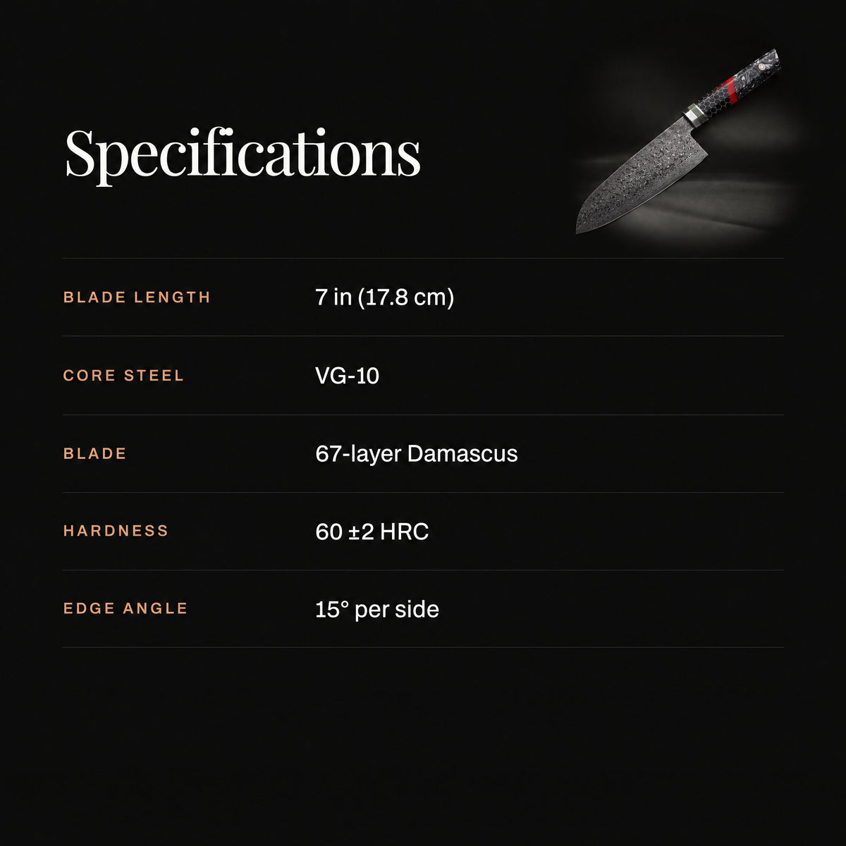 Shiden Santoku Knife specifications