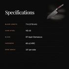 Shiden Santoku Knife specifications