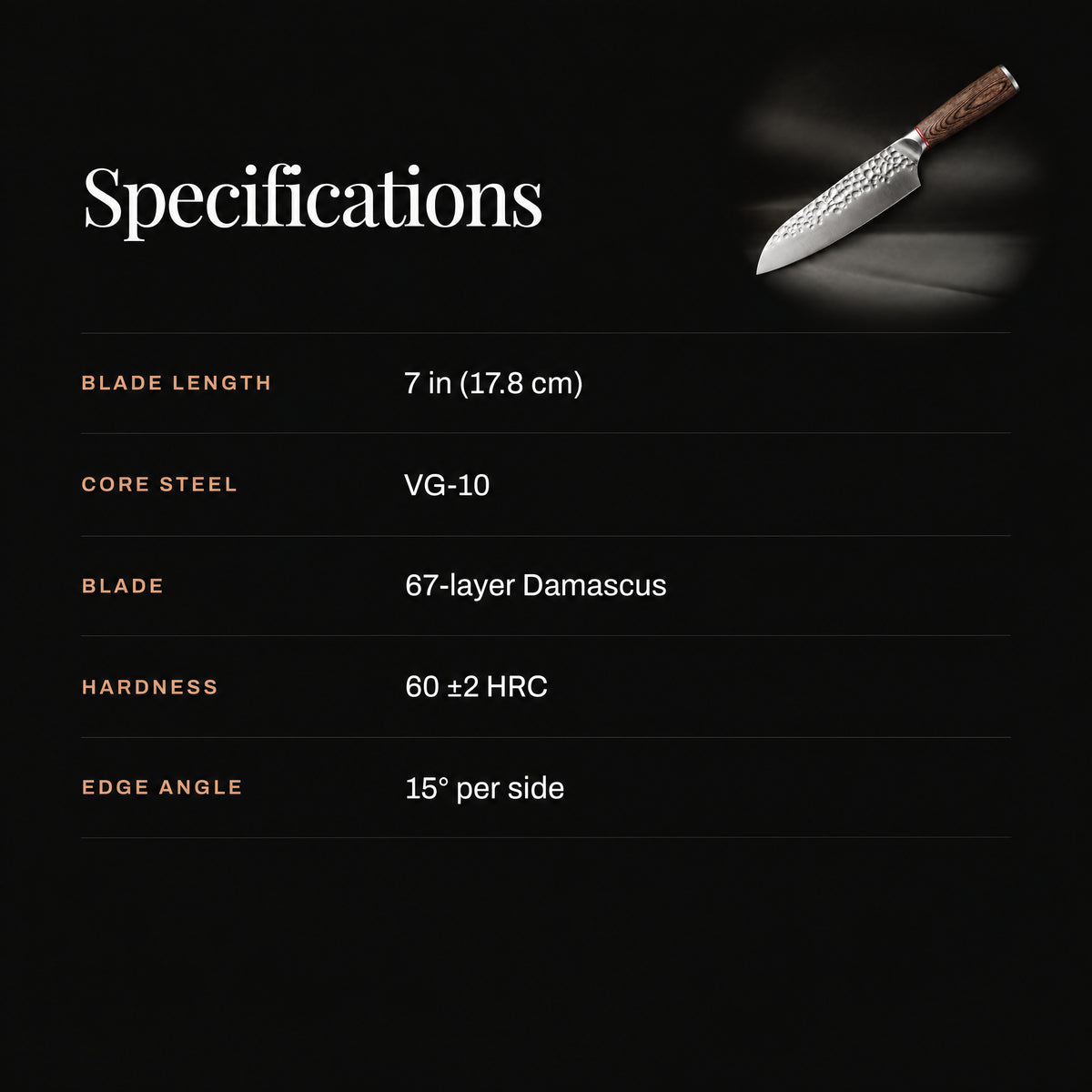 Taiga Santoku Knife specifications