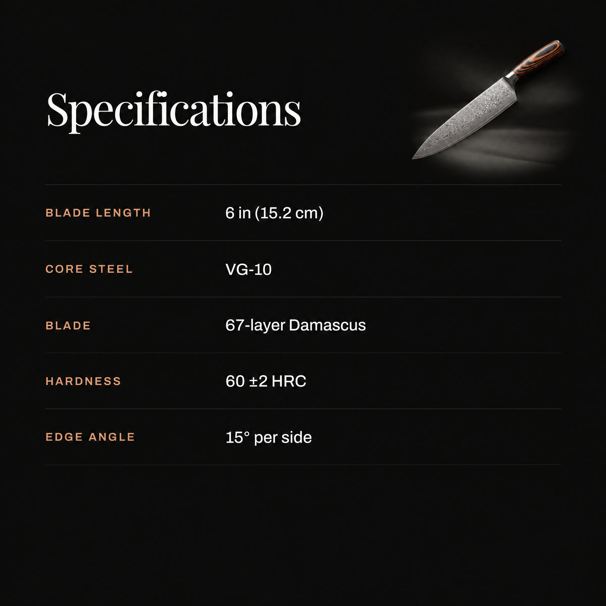 Asahi Gyuto Chef Knife specifications