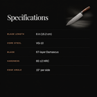 Asahi Gyuto Chef Knife specifications
