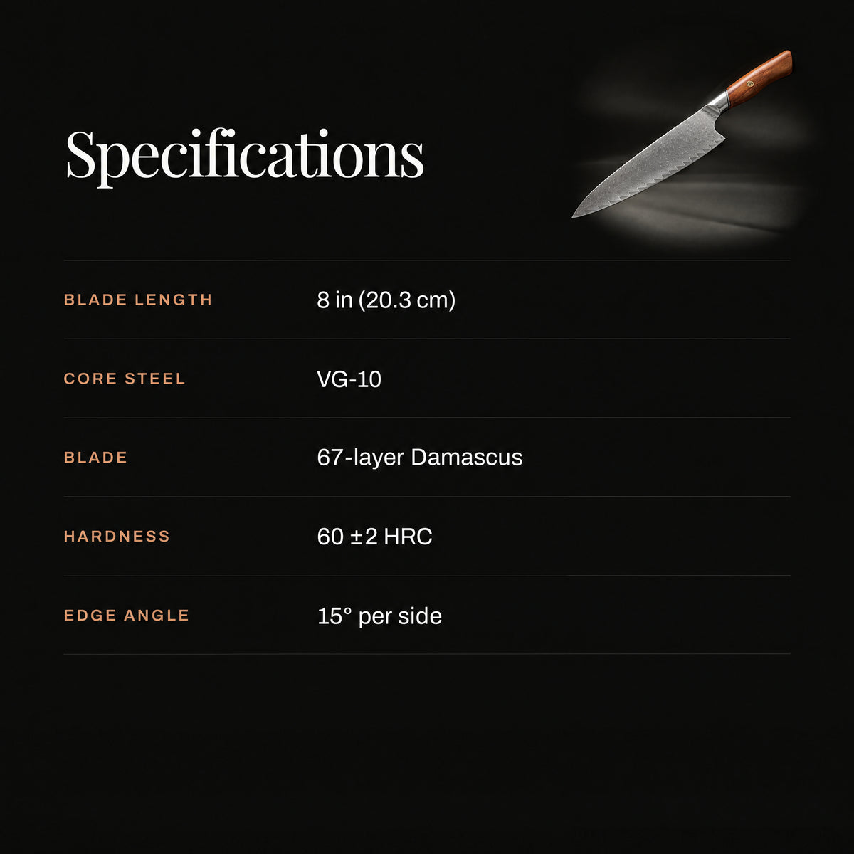 Asama Gyuto Chef Knife specifications