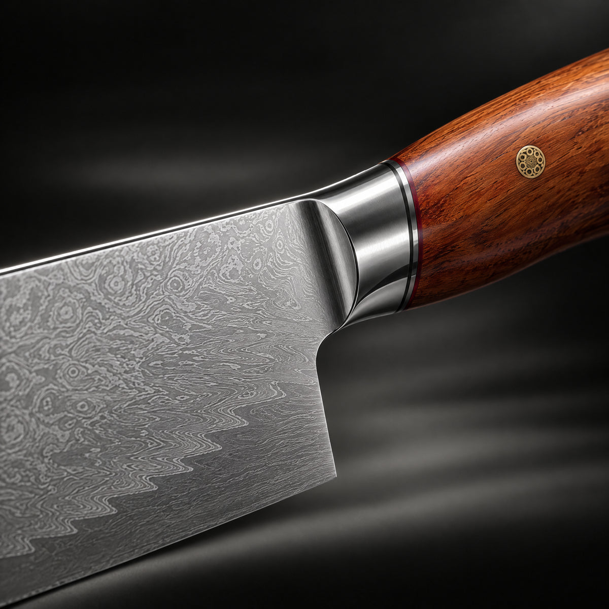 Close-up of the asama gyuto chef knife blade and handle