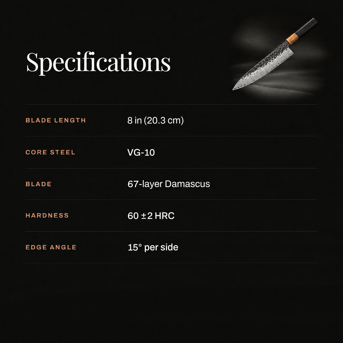 Genbu Gyuto Chef Knife specifications