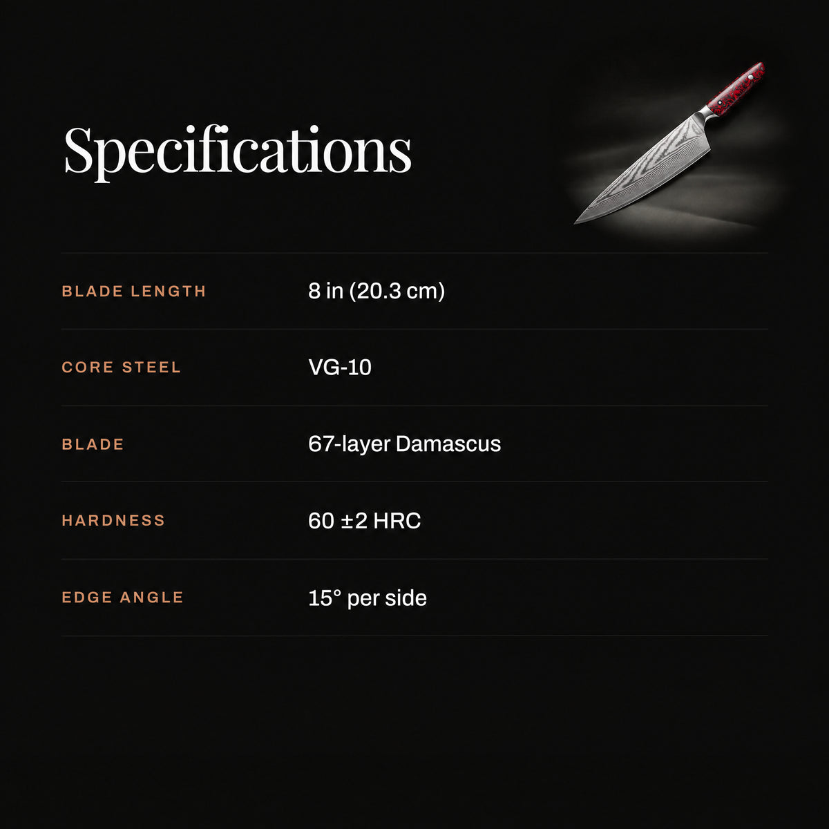 Kurenai Gyuto Chef Knife specifications