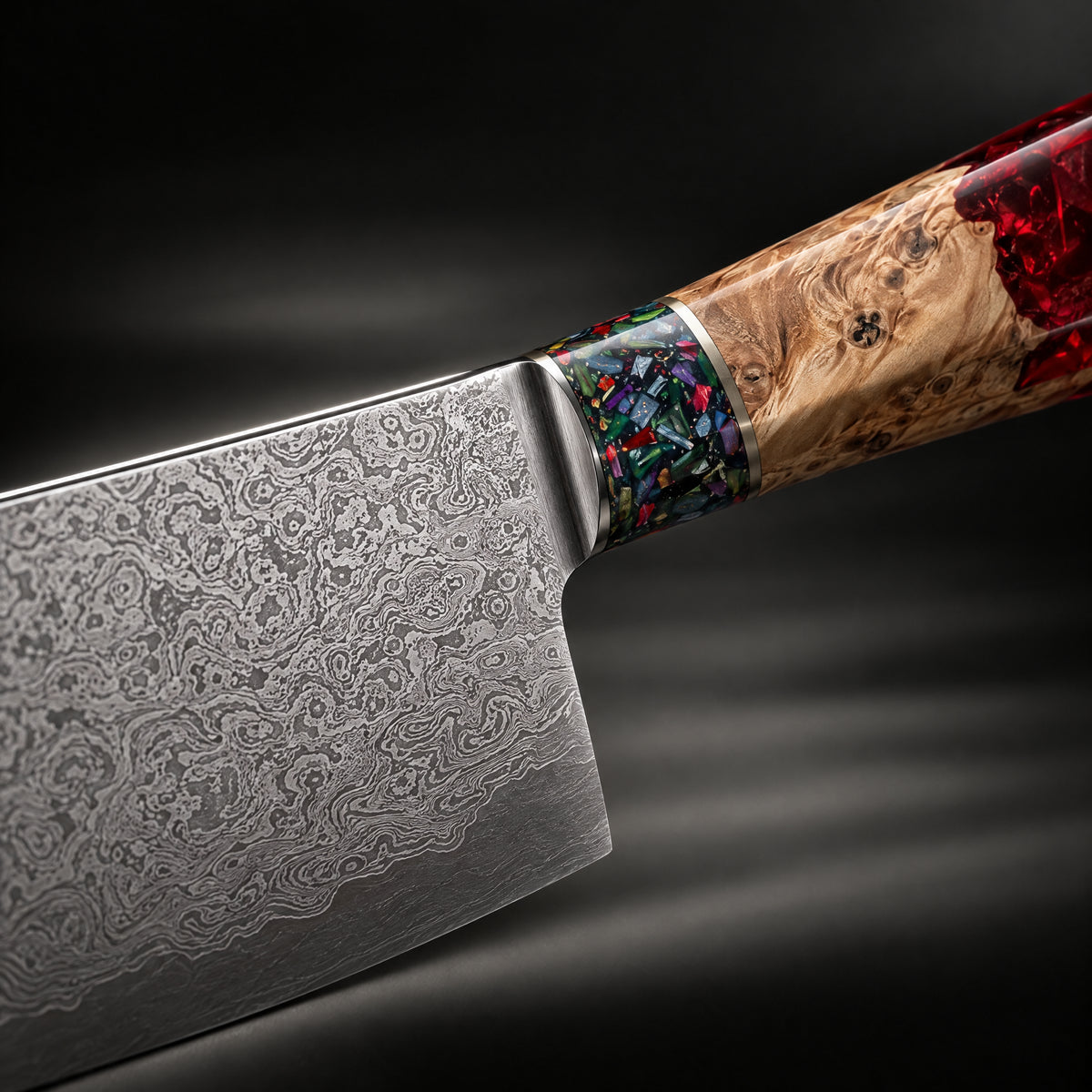 Close-up of the akatsuki gyuto chef knife blade and handle