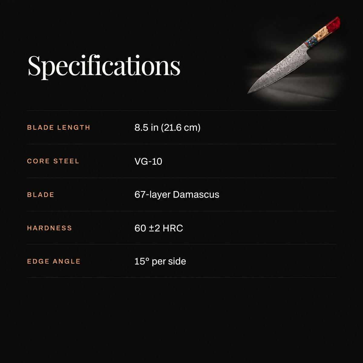 Akatsuki Gyuto Chef Knife specifications