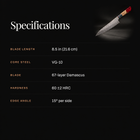 Akatsuki Gyuto Chef Knife specifications