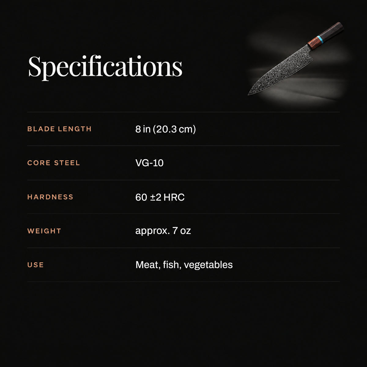 Arashi Gyuto Chef Knife specifications