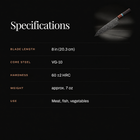 Arashi Gyuto Chef Knife specifications