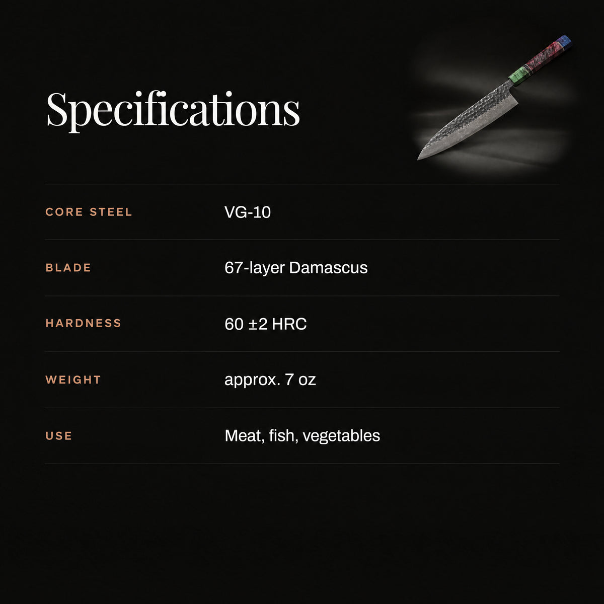 Retsu Gyuto Chef Knife specifications